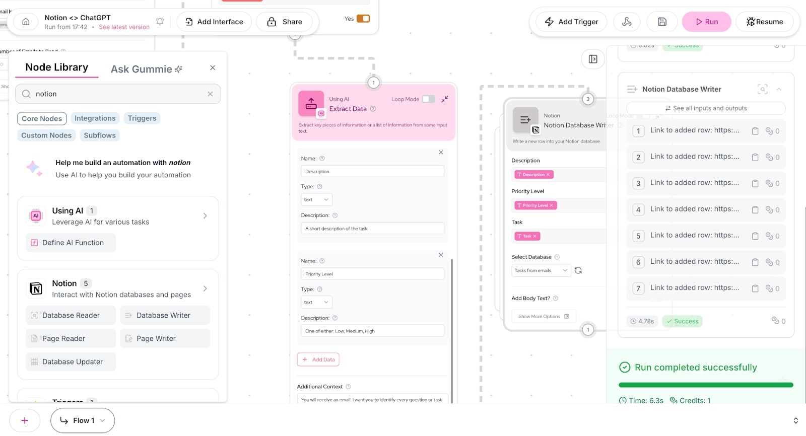 Running ChatGPT to Notion flow