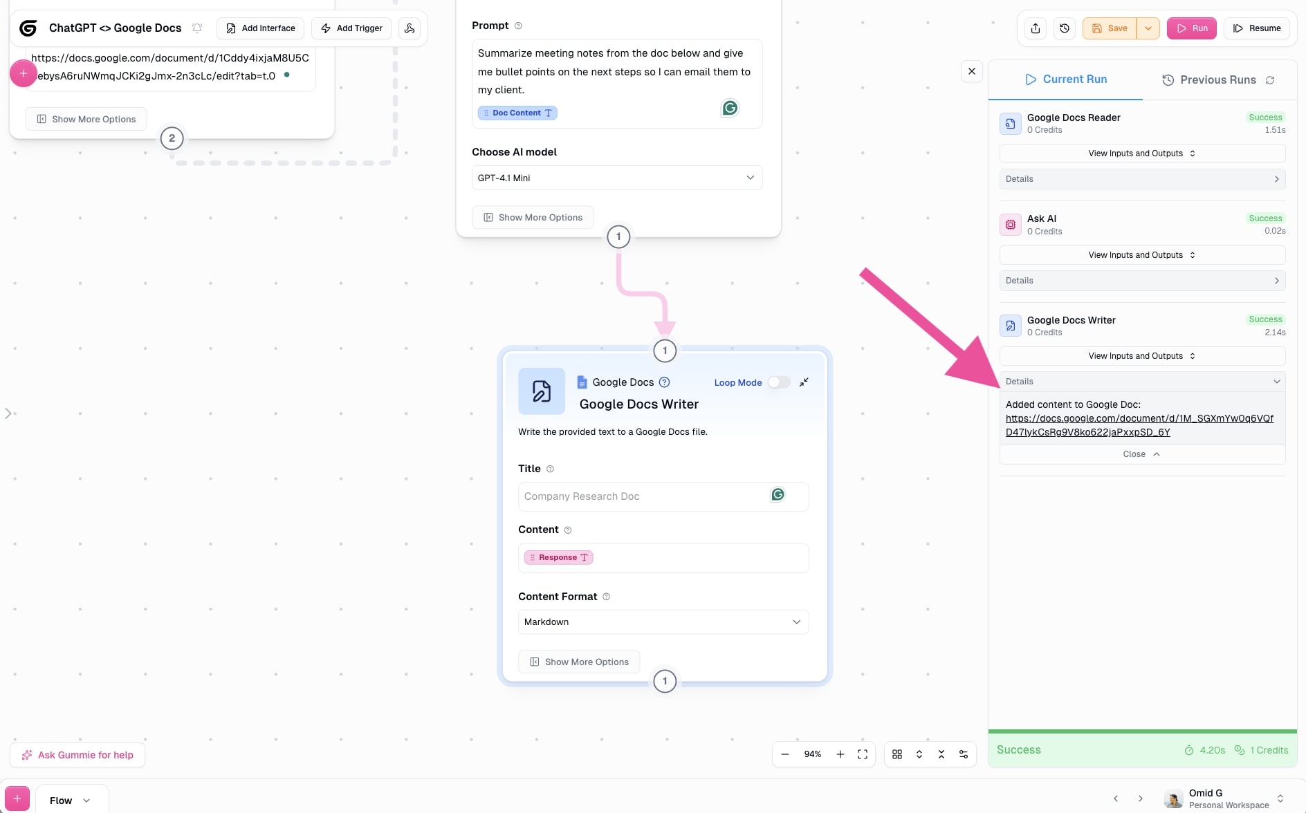 Successful Google Doc flow