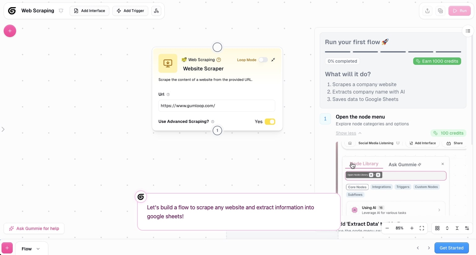 AI web scraping template in Gumloop