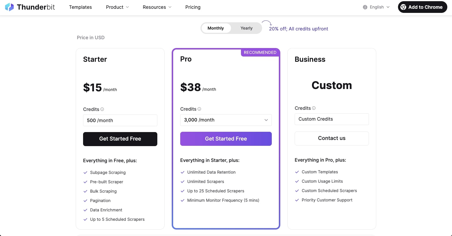 Thunderbit pricing plans