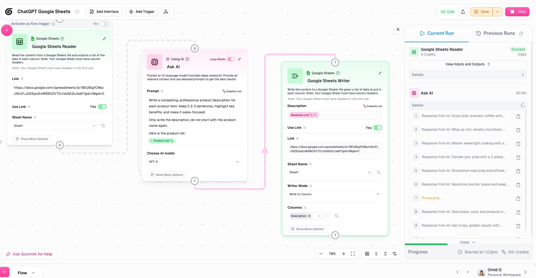 Running Gumloop automated workflow