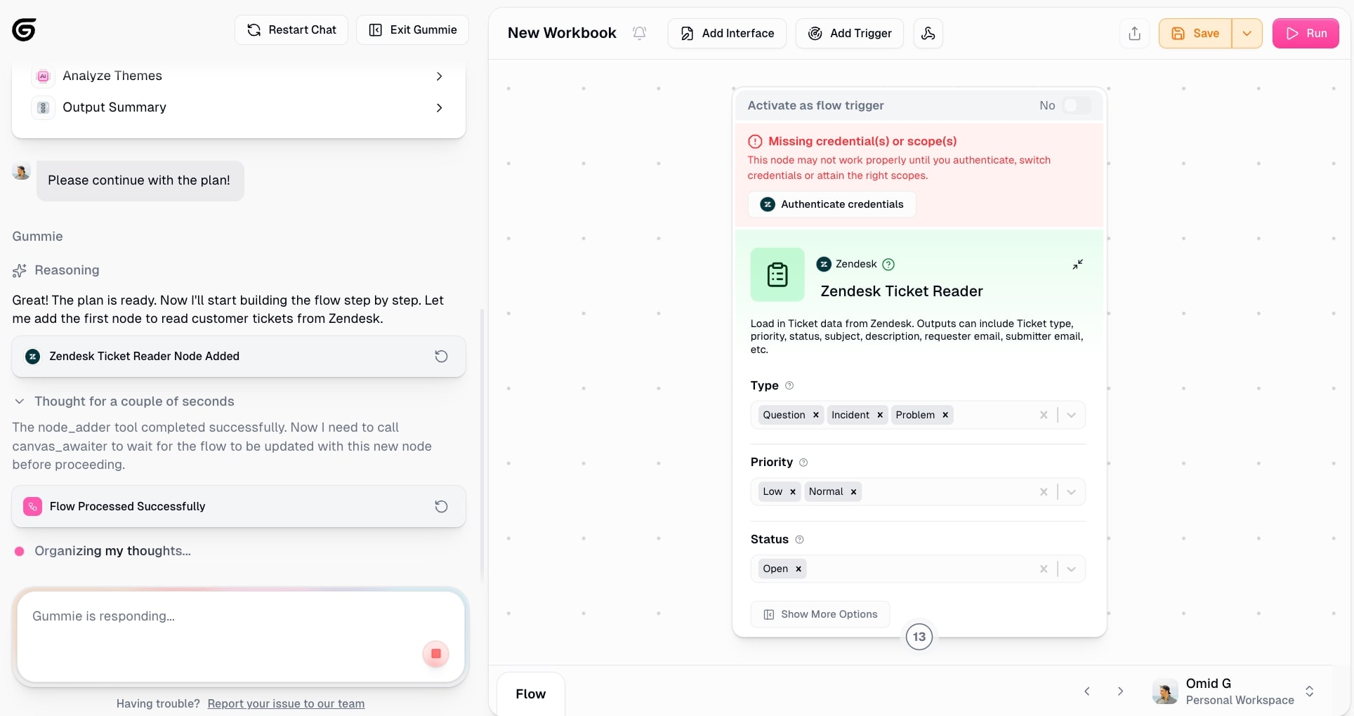 The Gummie workflow builder