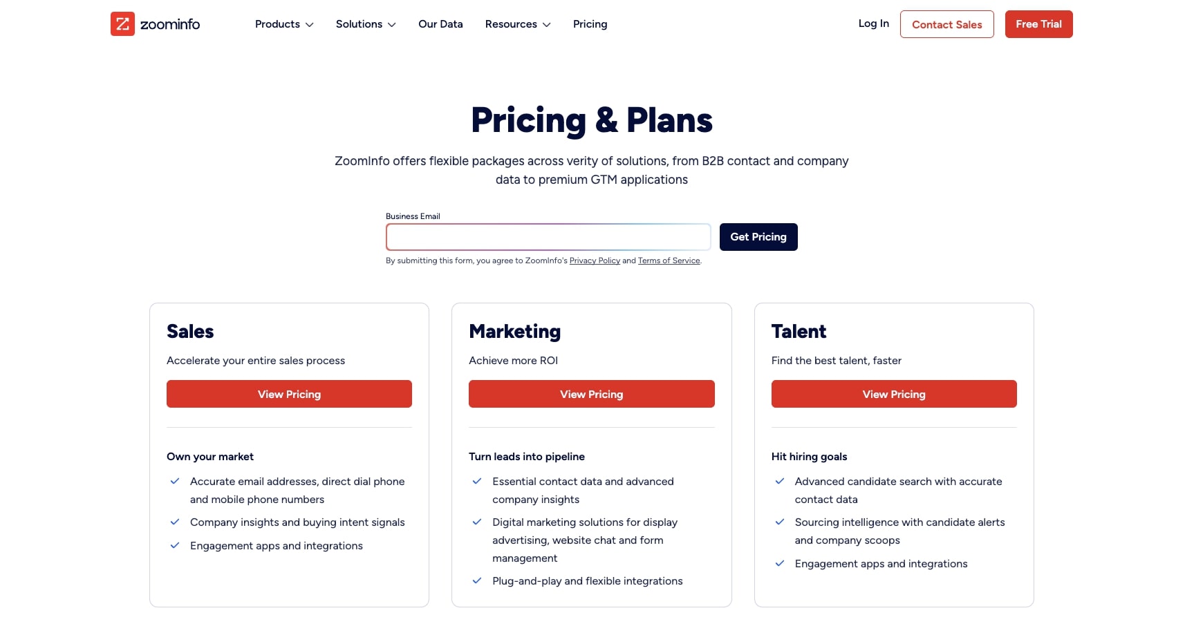 ZoomInfo pricing plans