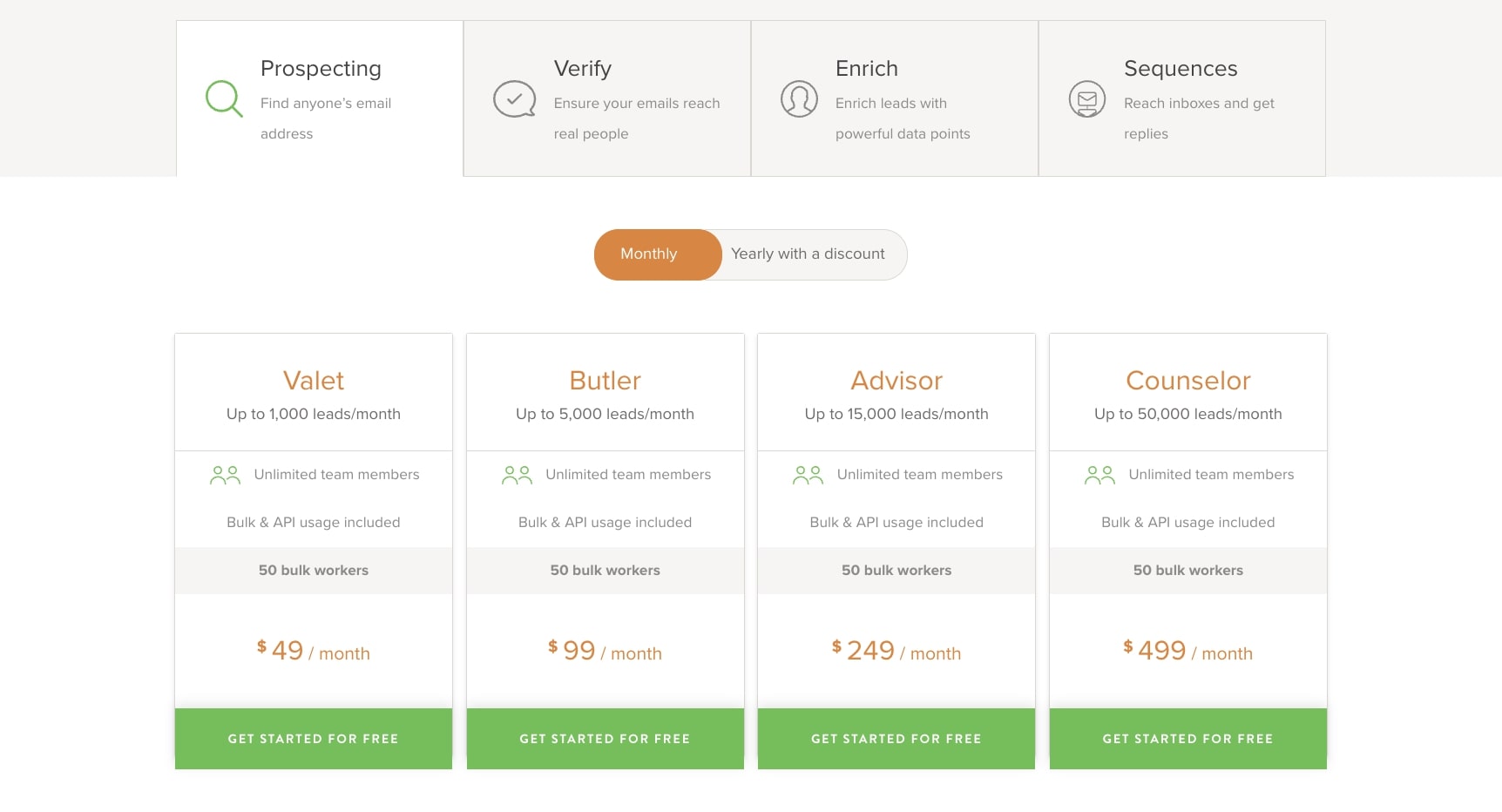 VoilaNorbert pricing plans