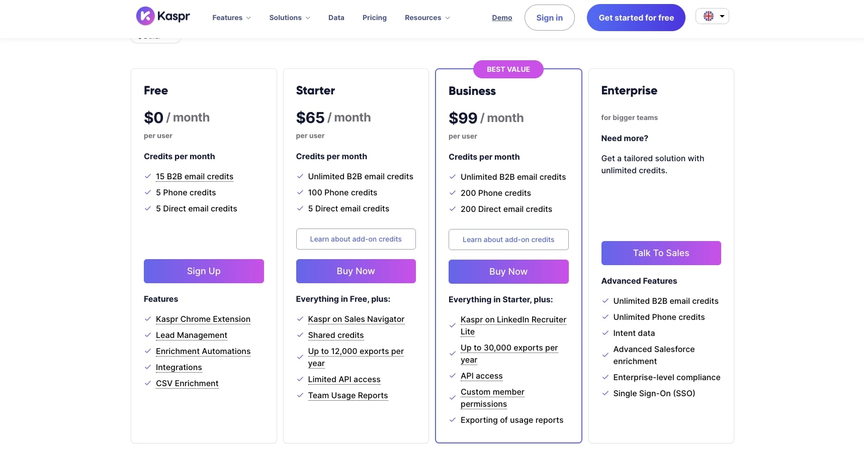 Kaspr pricing plans