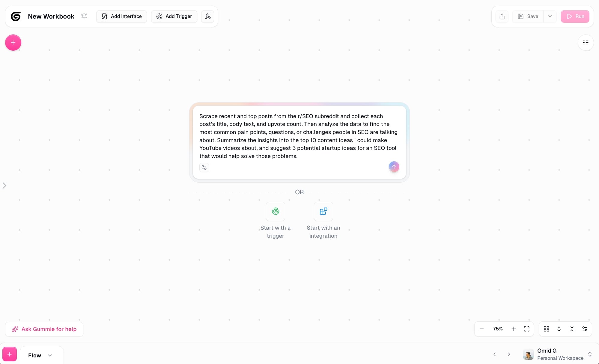 Giving Gummie it's first web scraping prompt