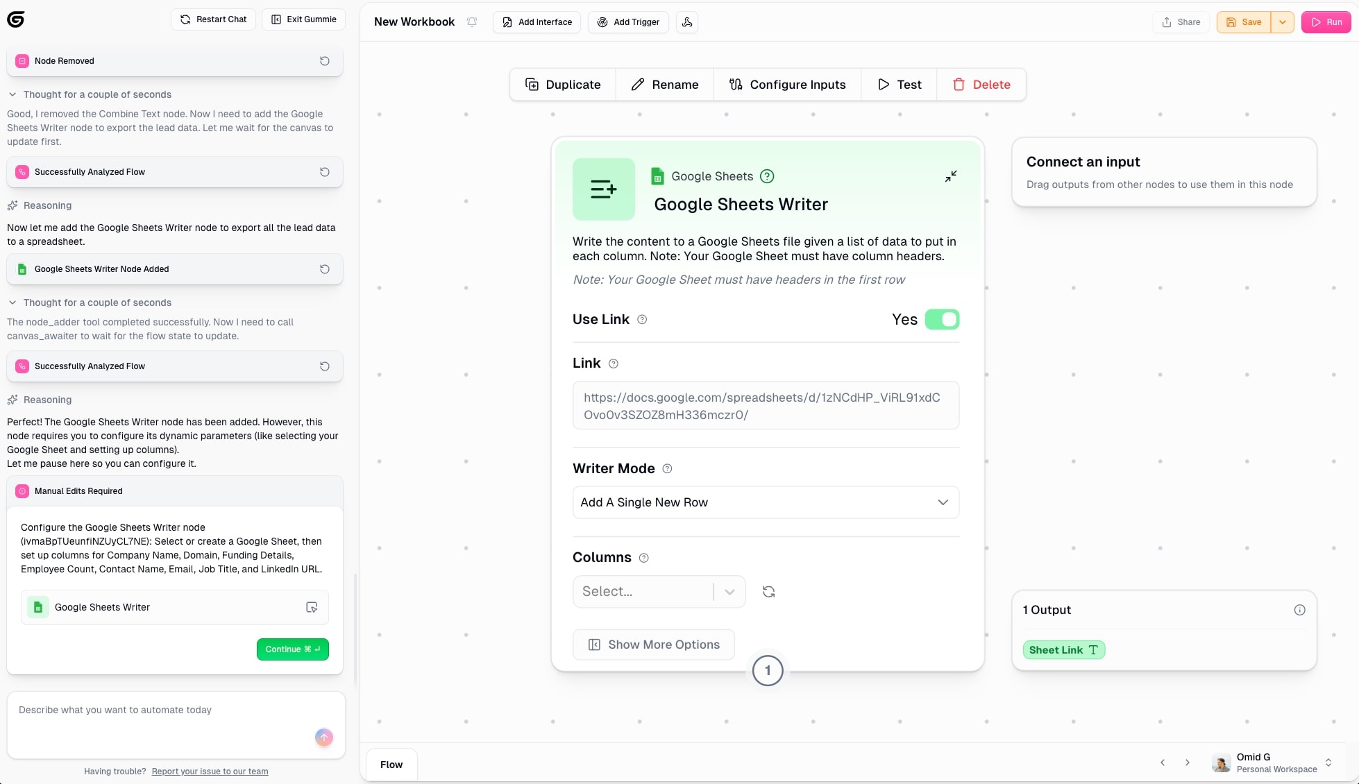 Google Sheet Gumloop integration
