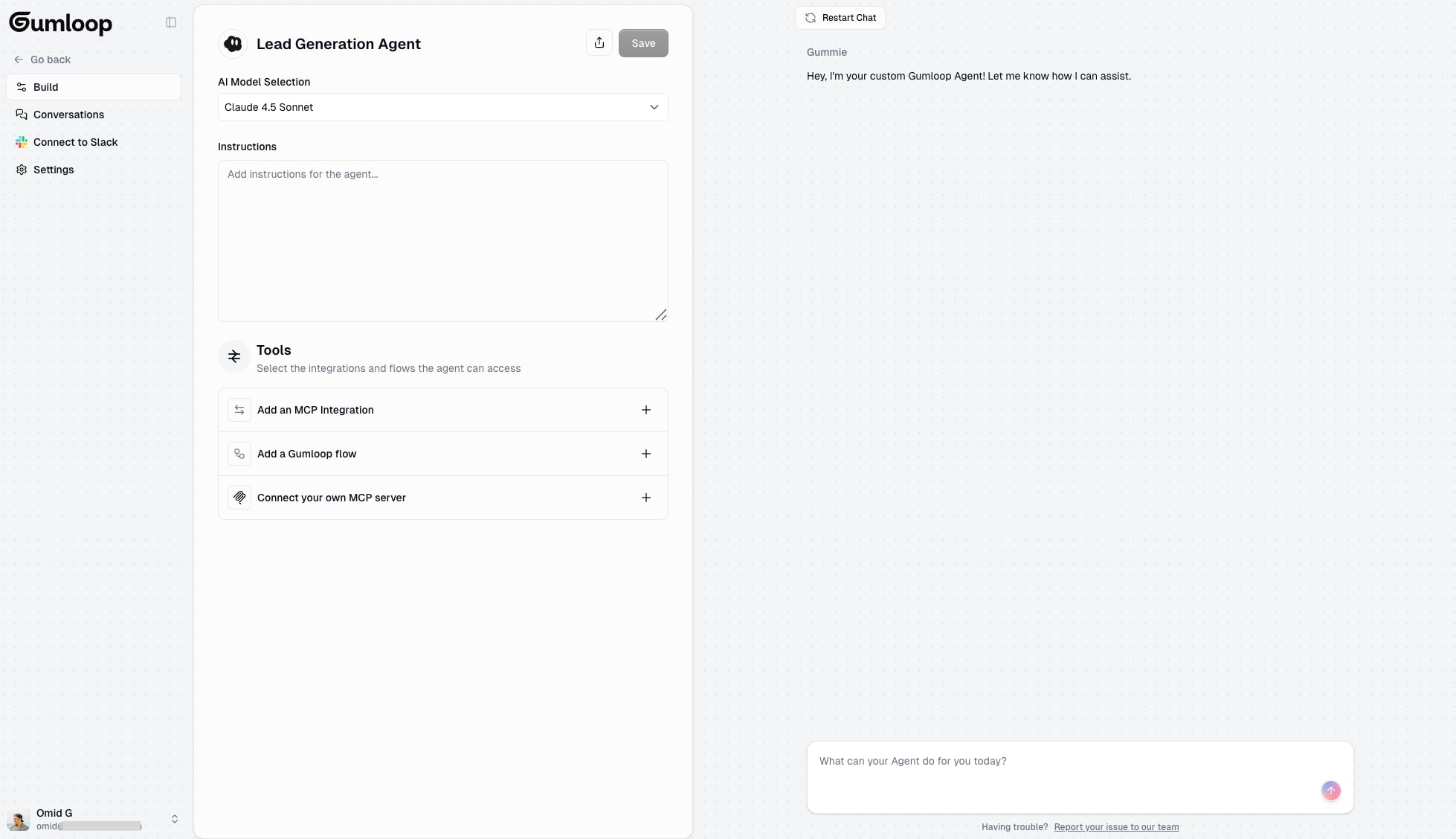 Gumloop agent interface