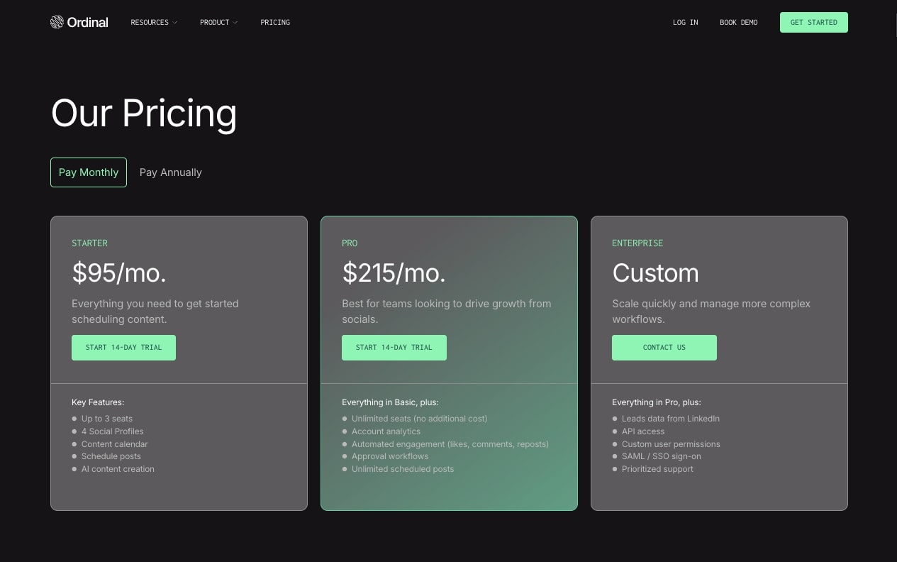 Ordinal pricing plans