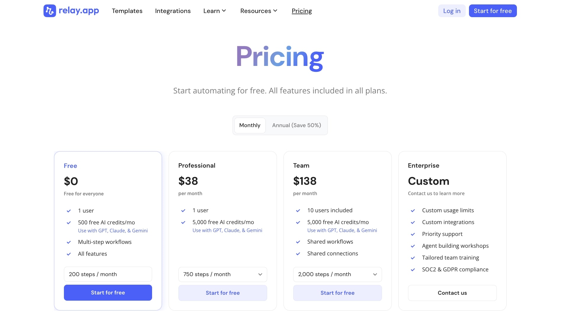Relay.app pricing