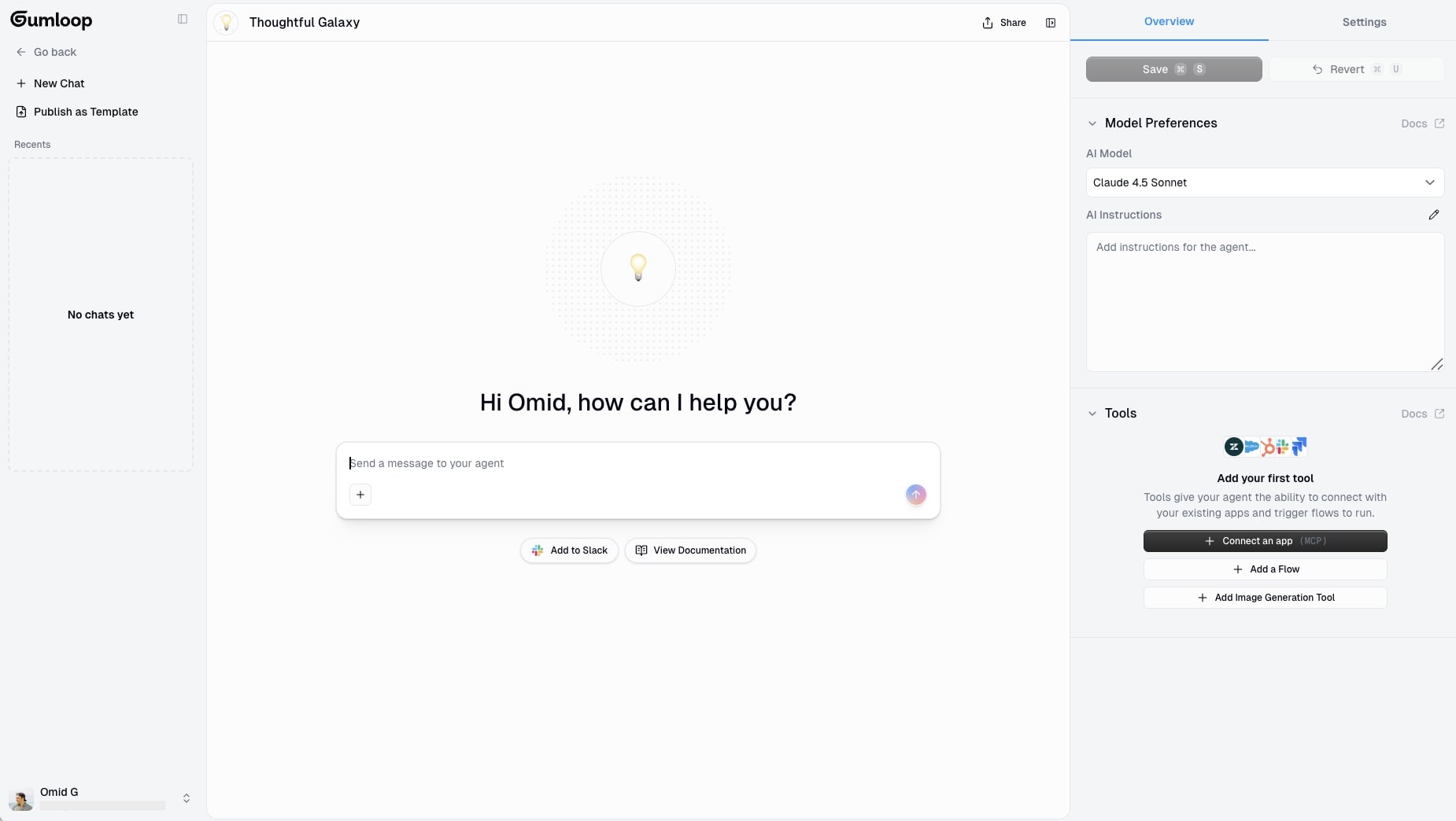 AI agent interface in Gumloop