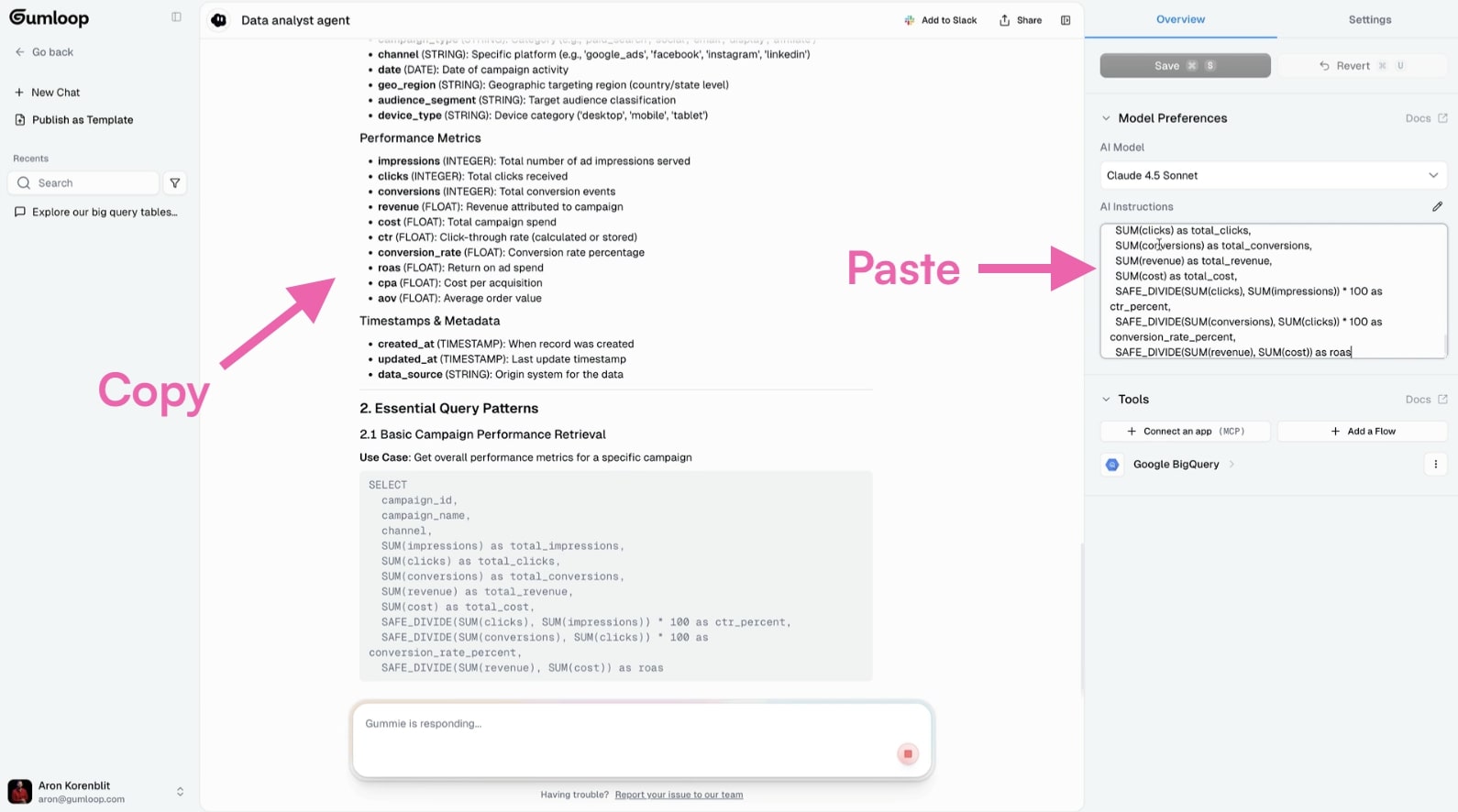 Copy and pasting the instructions