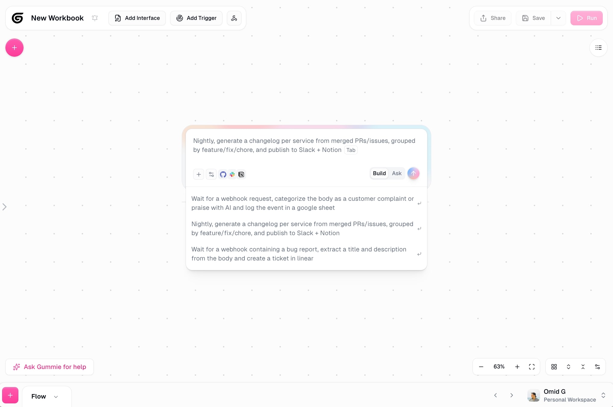 Gummie chatbot interface