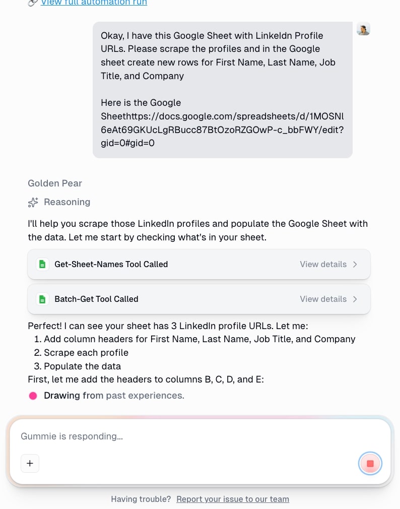 LinkedIn agent executes task