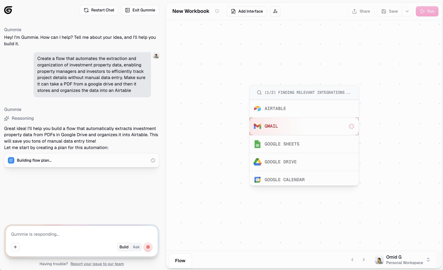 Gummie building out the plan for the workflow