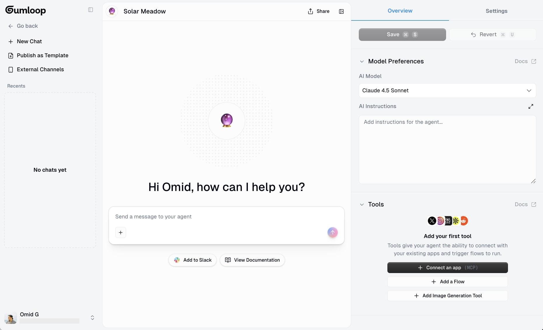 AI agent builder user interface