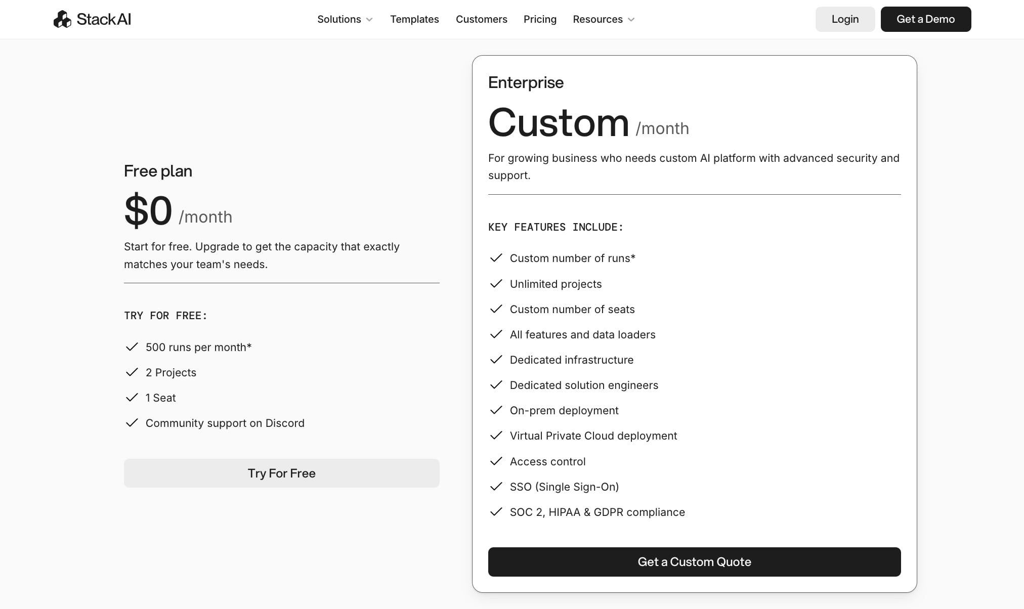 StackAI pricing plans