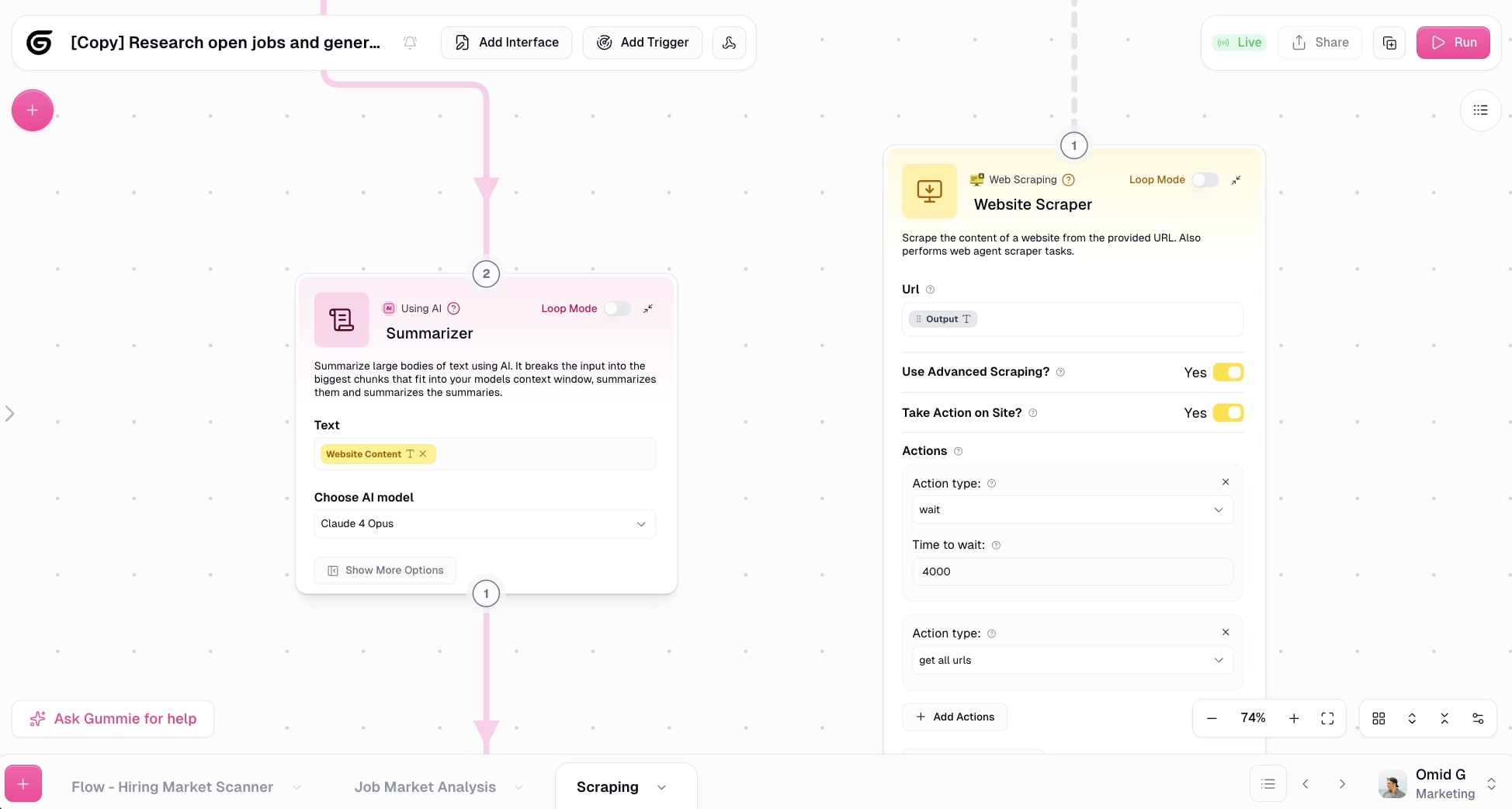 Gumloop web scraping workflow