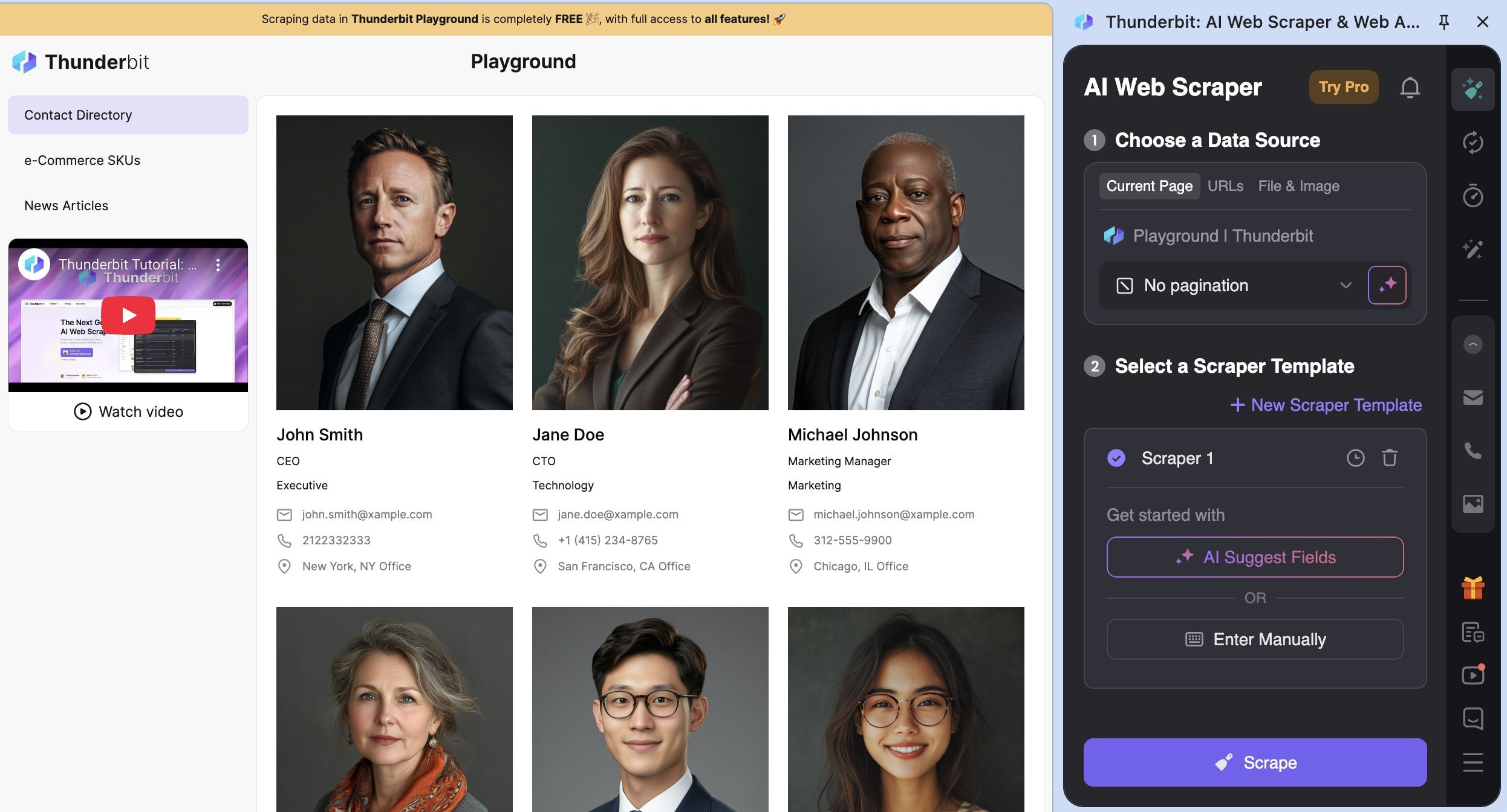 Thunderbit Chrome extension in action