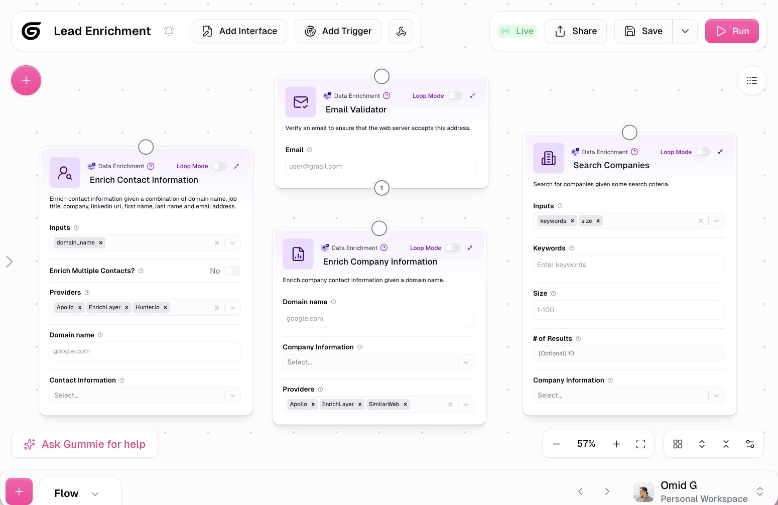 Lead enrichment tools in Gumloop