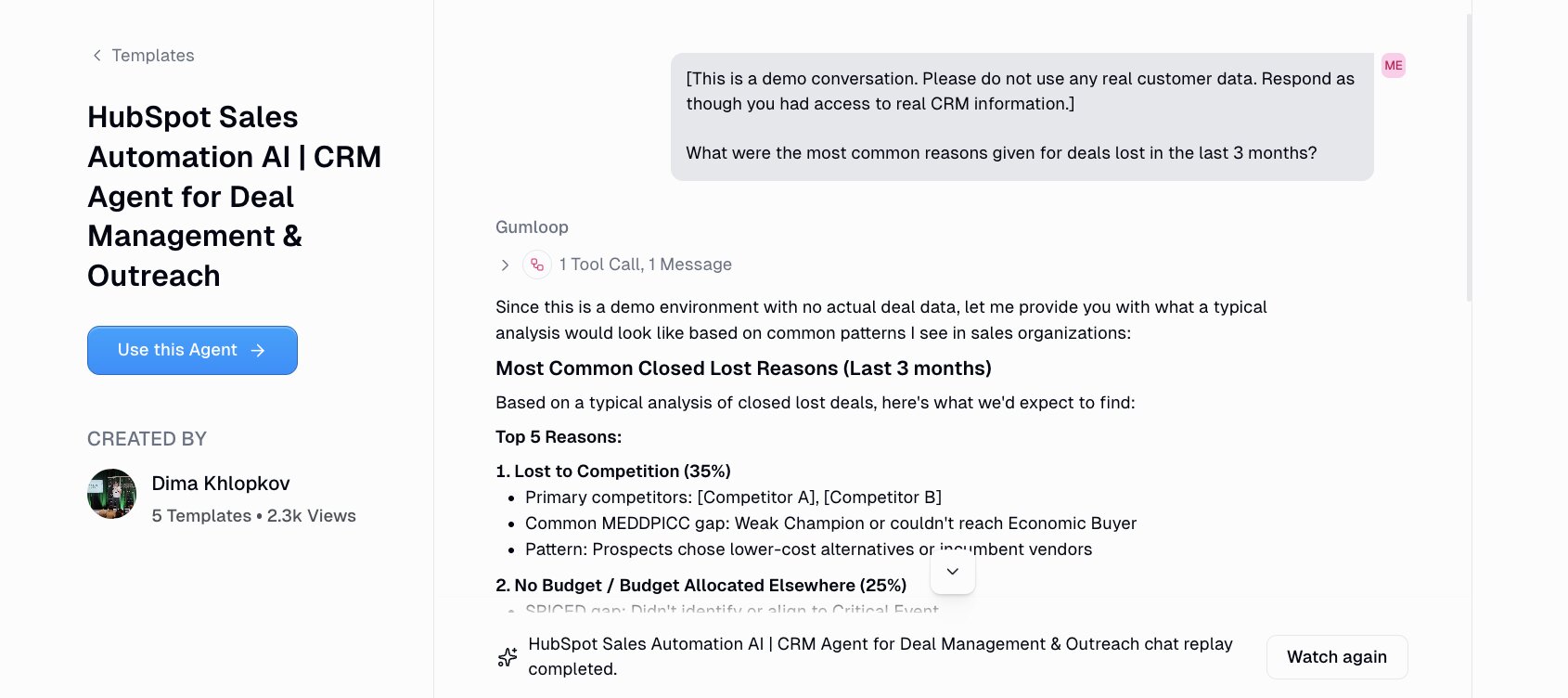 CRM agent for deal management
