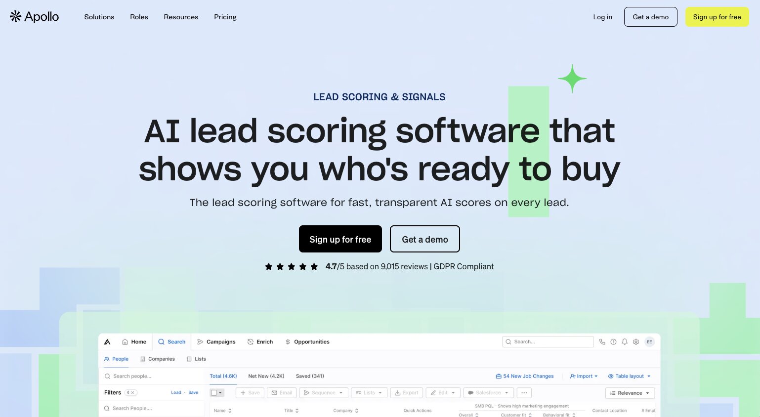 Apollo lead scoring feature