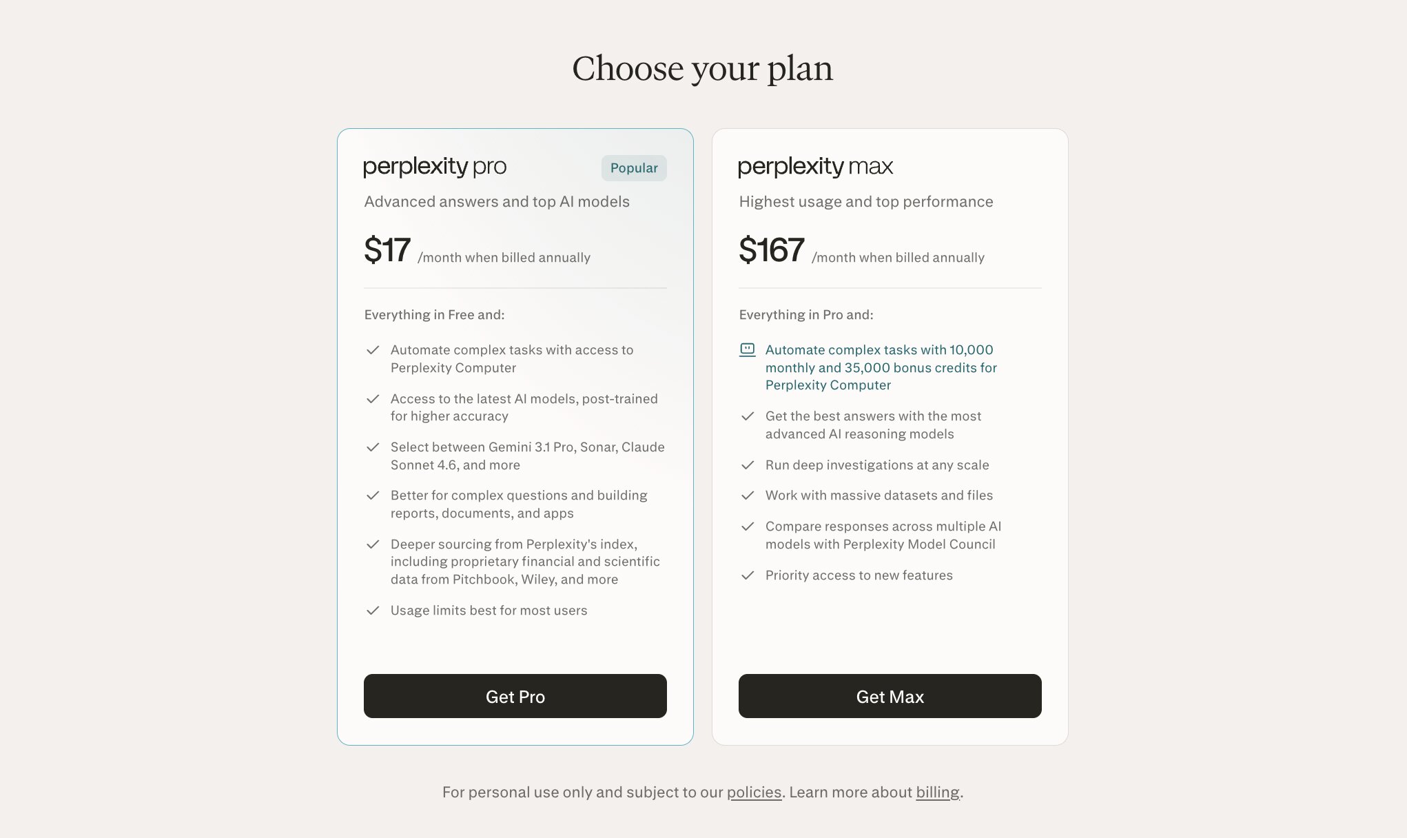 Perplexity Computer pricing plans