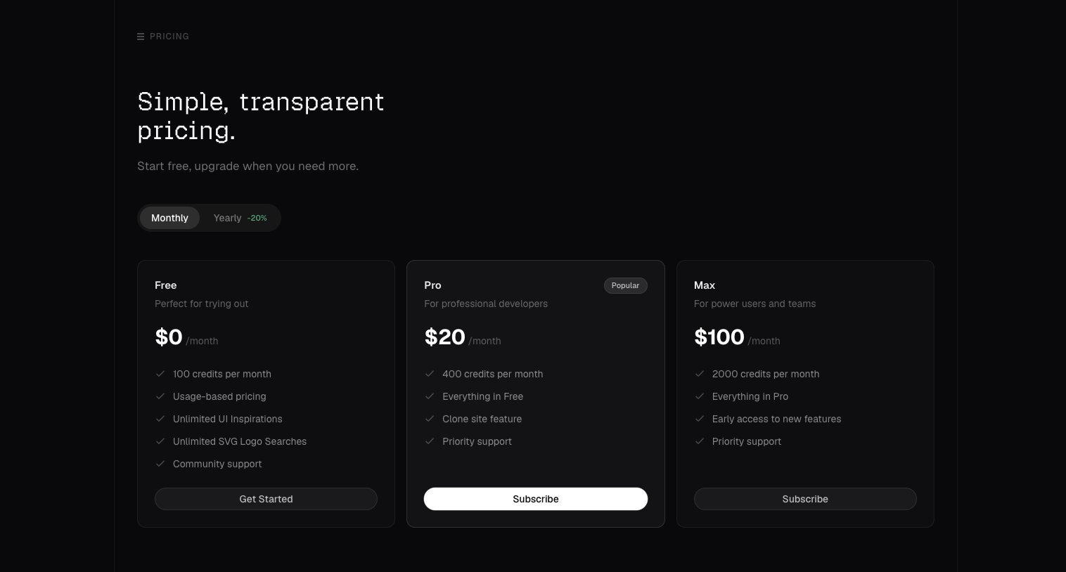 21st.dev magic pricing plans