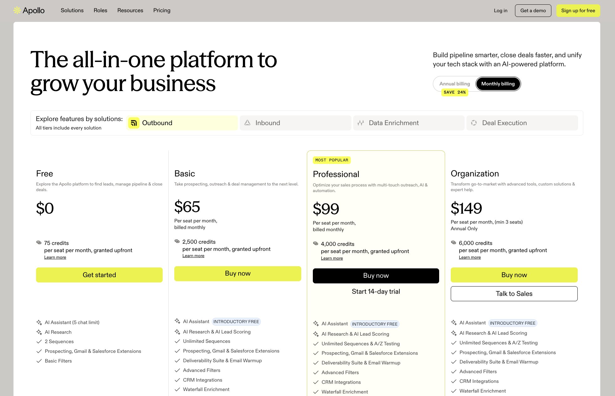 Apollo pricing plans
