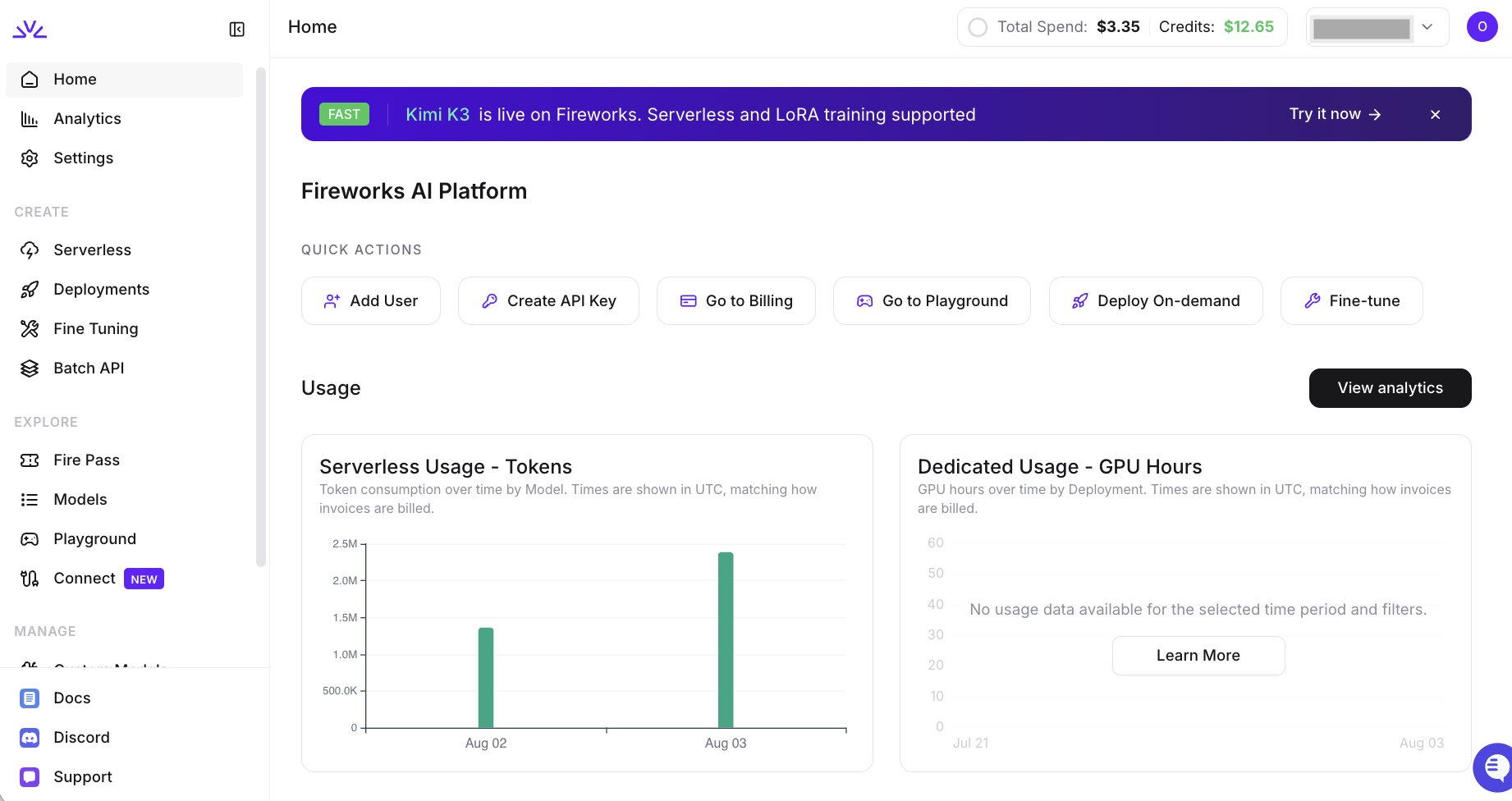 Fireworks AI admin dashboard