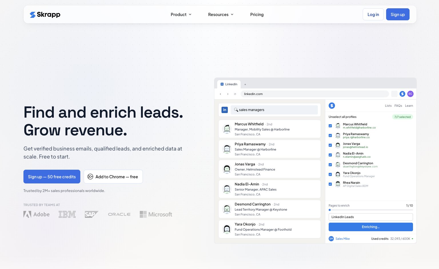 Skrapp enrich leads tool