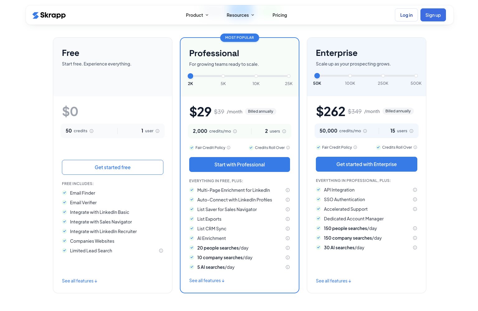 Skrapp pricing plans
