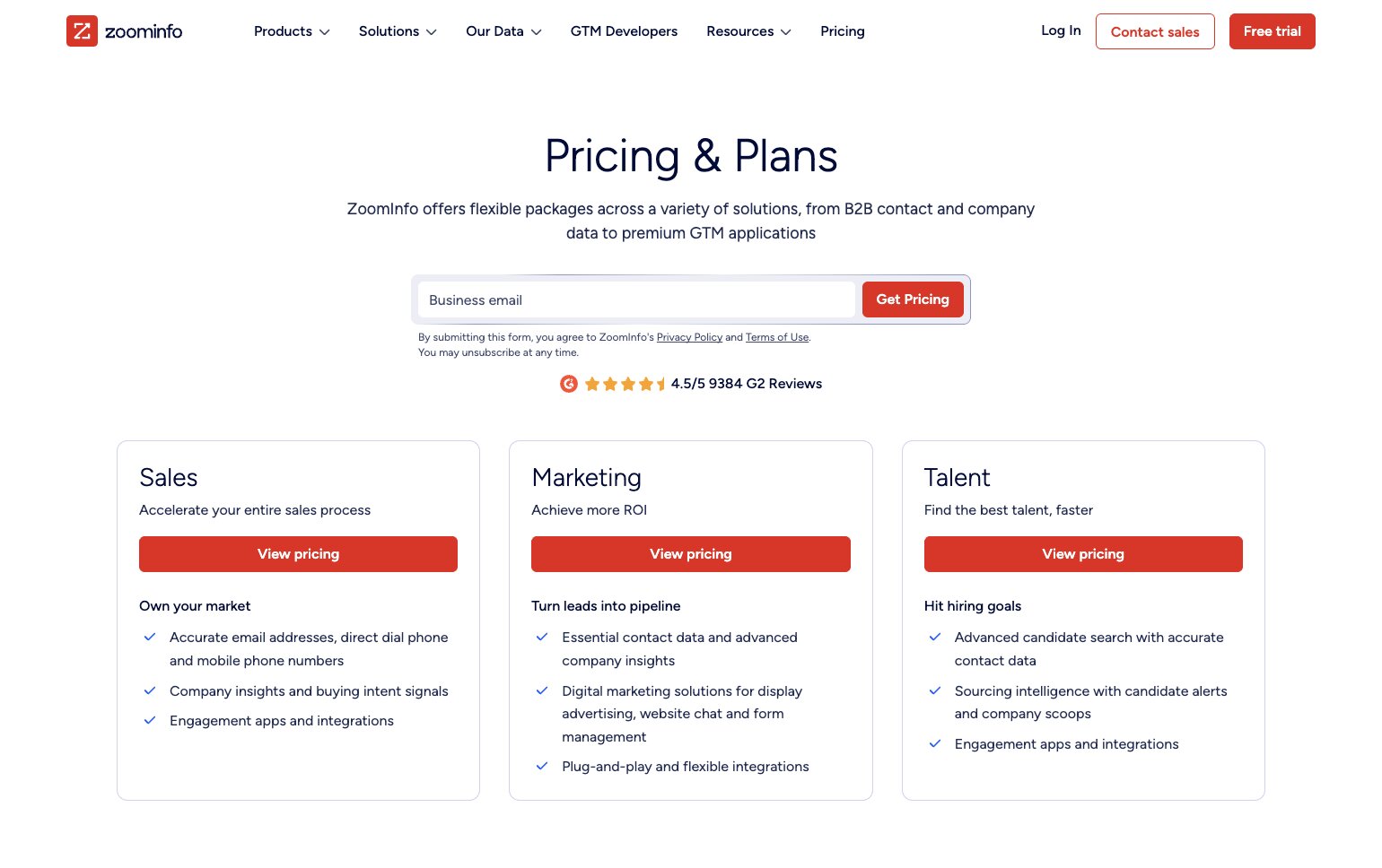 ZoomInfo pricing plans