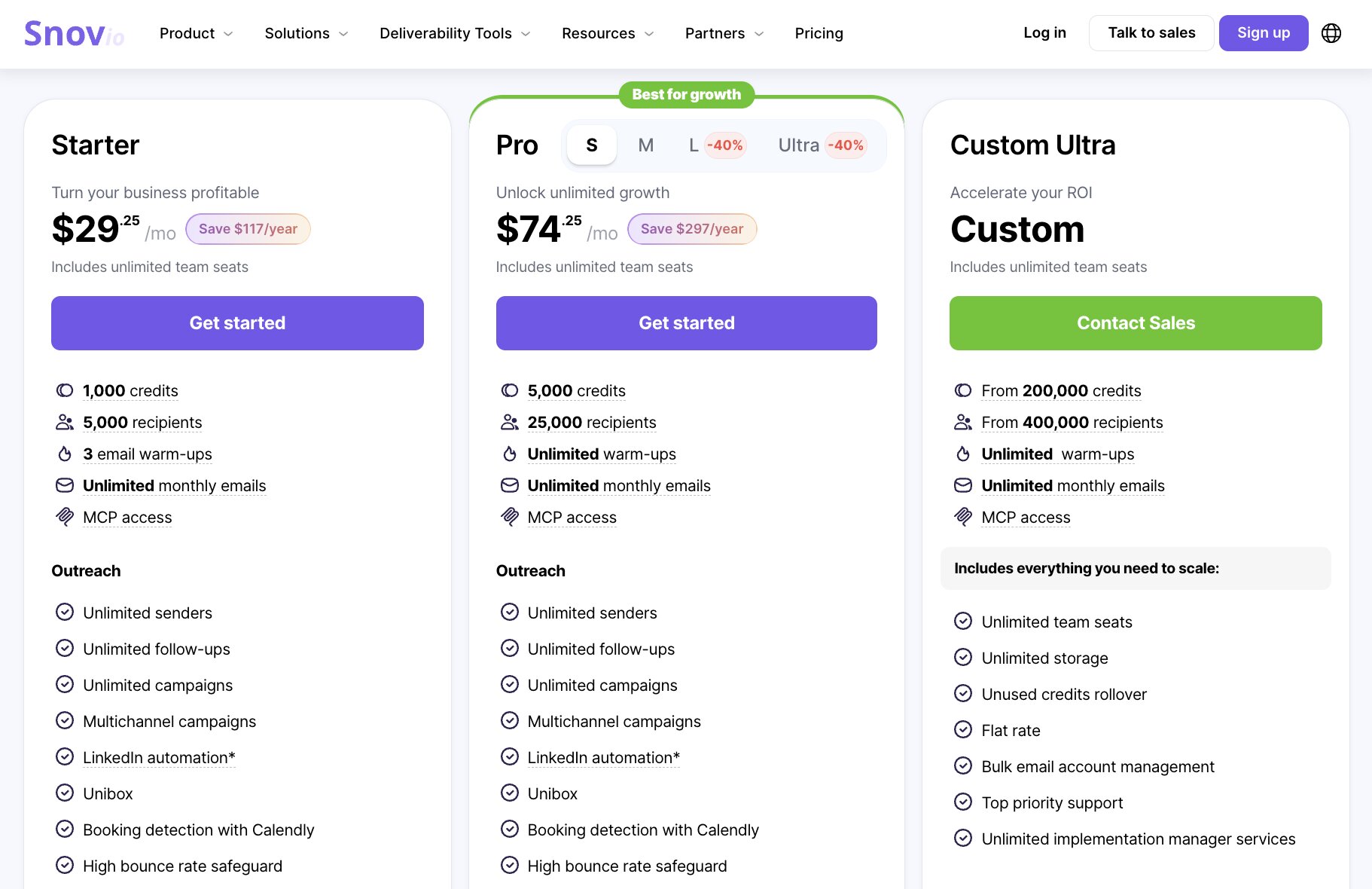 Snov pricing