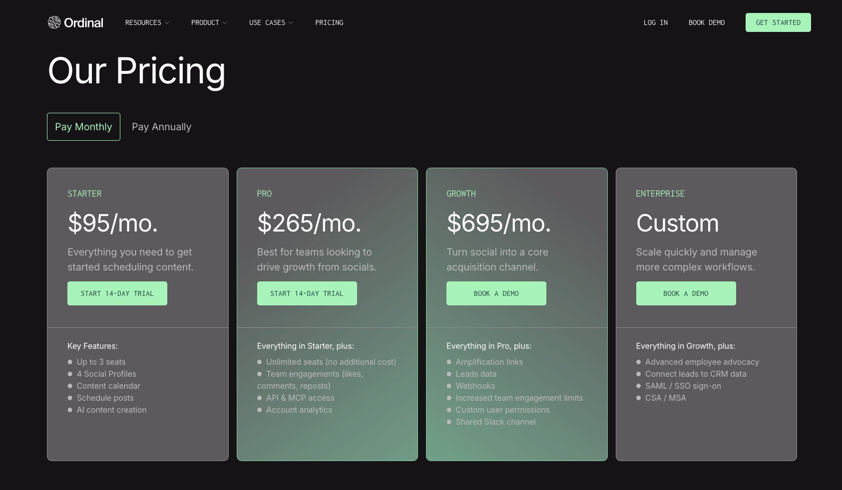 Ordinal pricing plans