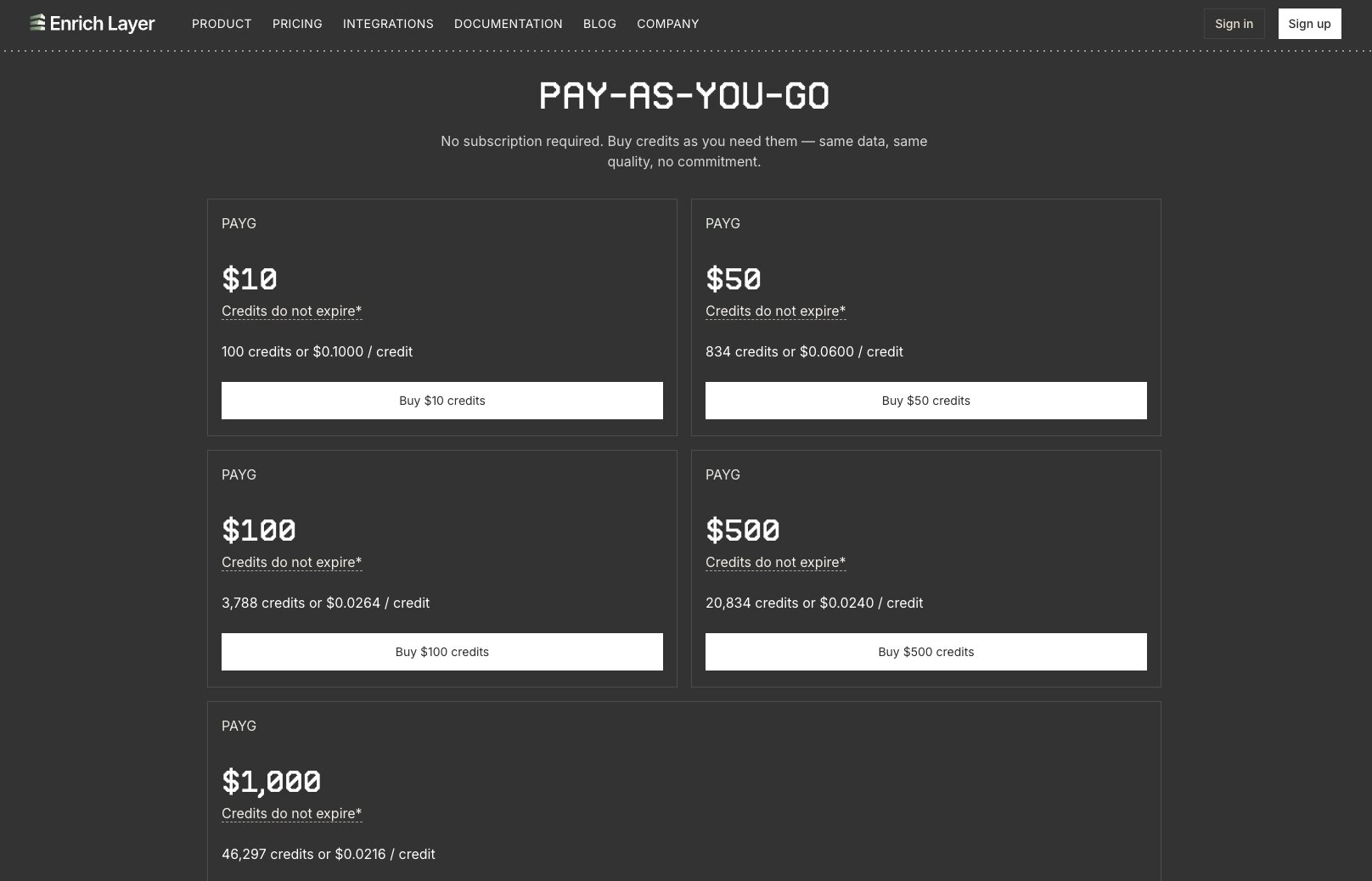 Enrich Layer pricing plans