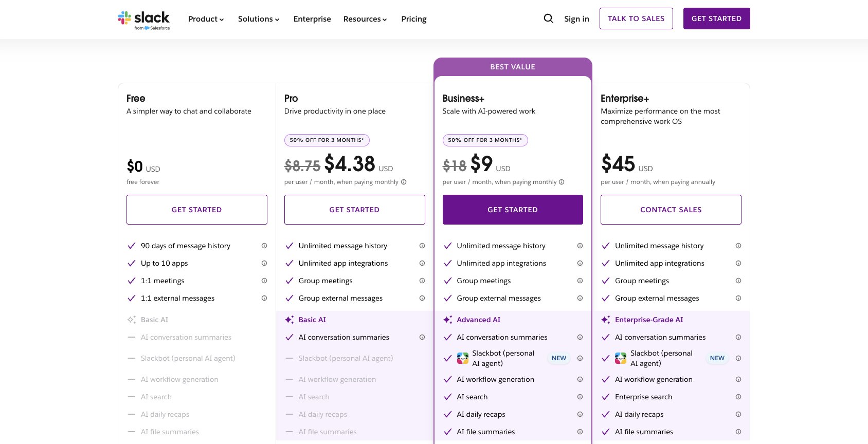 Slackbot pricing plans