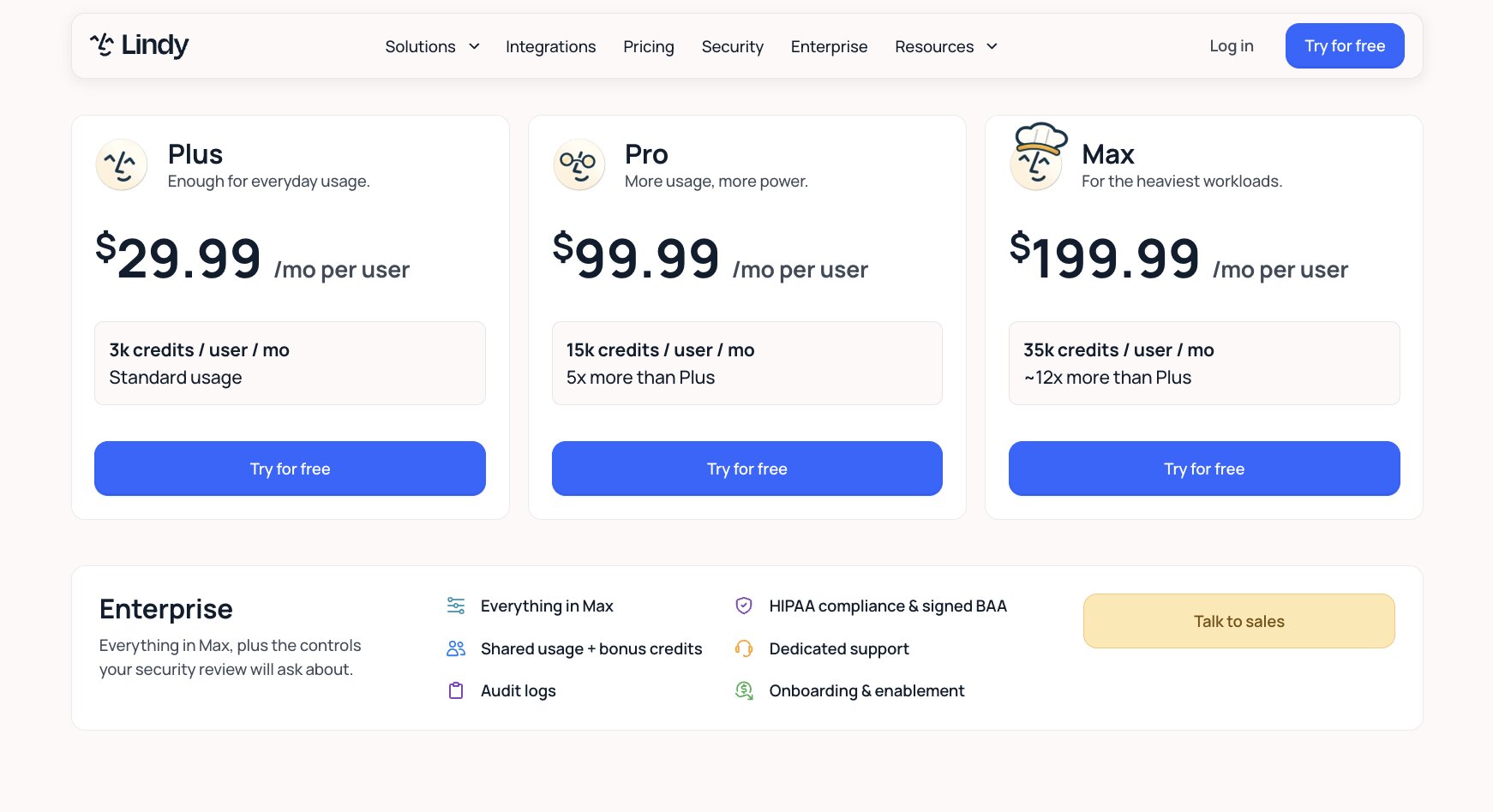 Lindy pricing plans