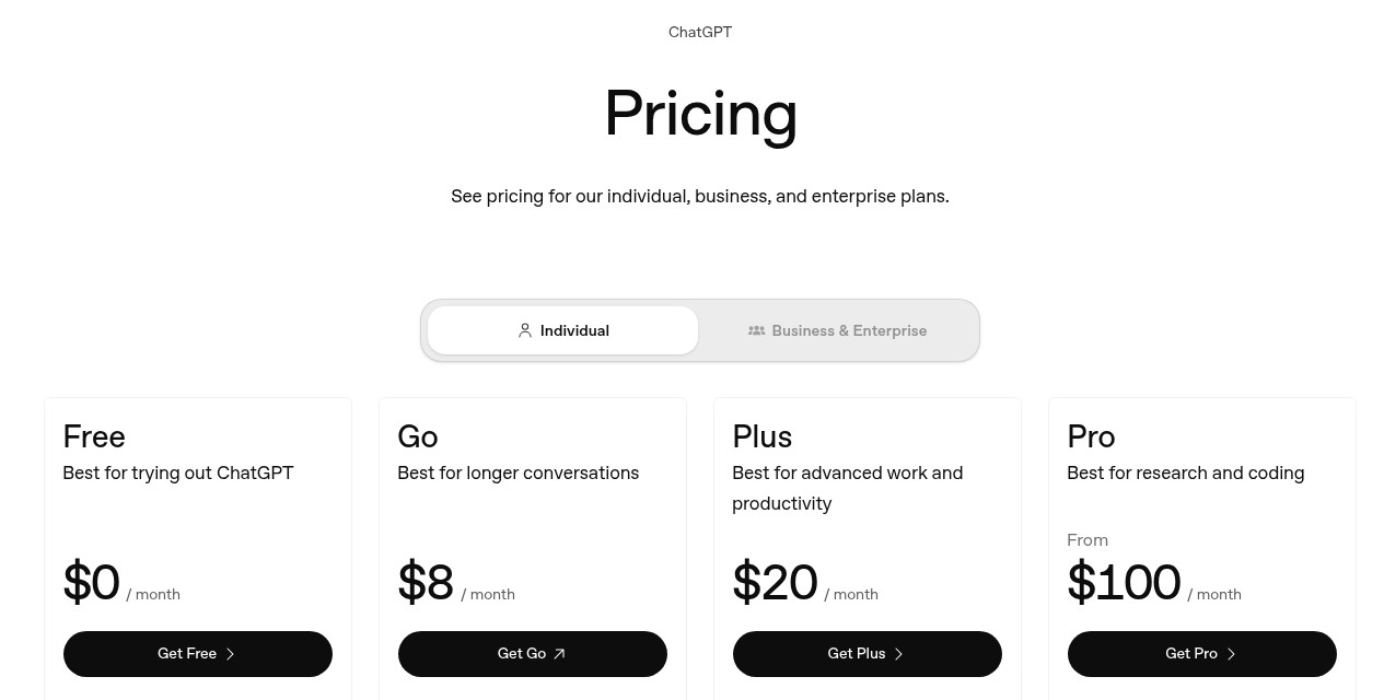 ChatGPT pricing