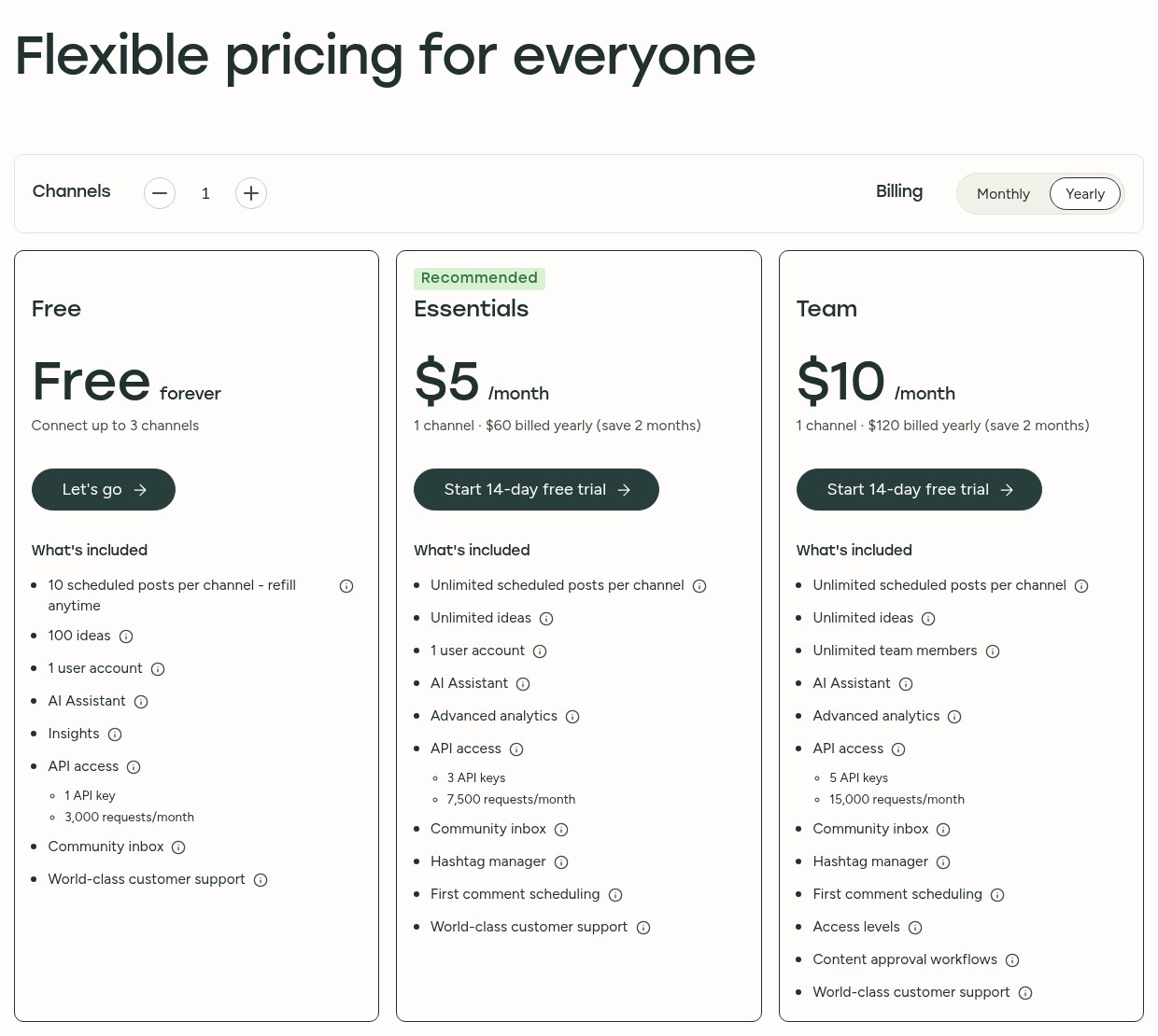 Buffer pricing plans (October 2026)