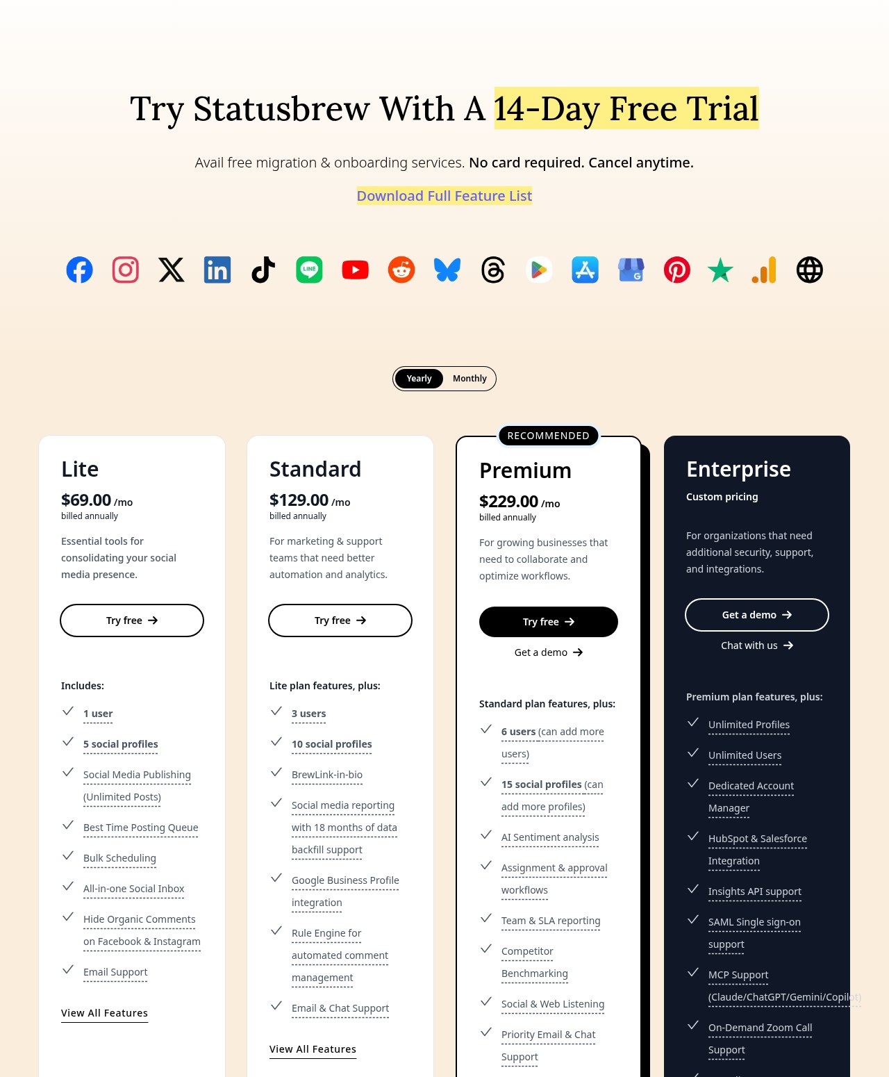 Statusbrew pricing plans (October 2026)