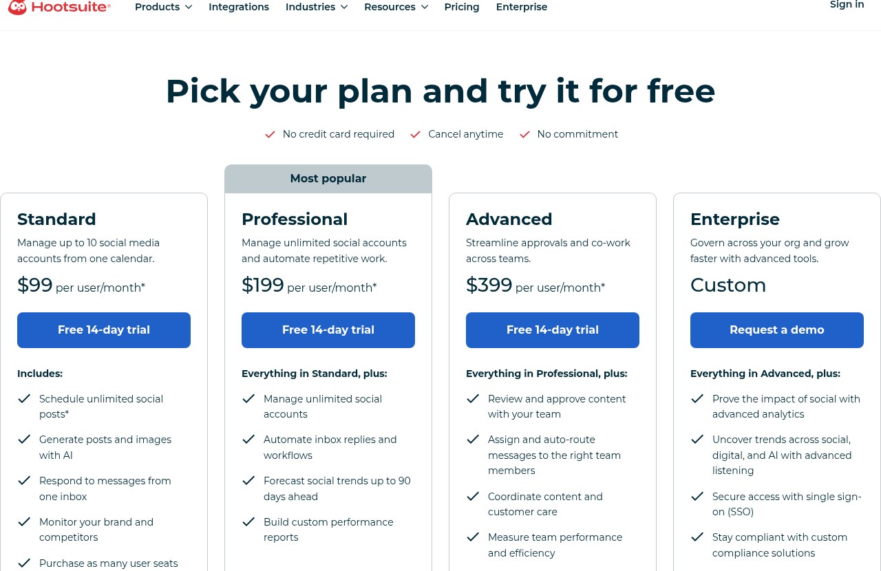 Hootsuite pricing plans (October 2026)