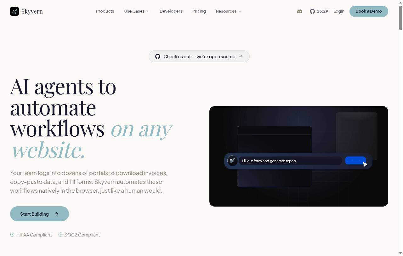Skyvern automation on websites