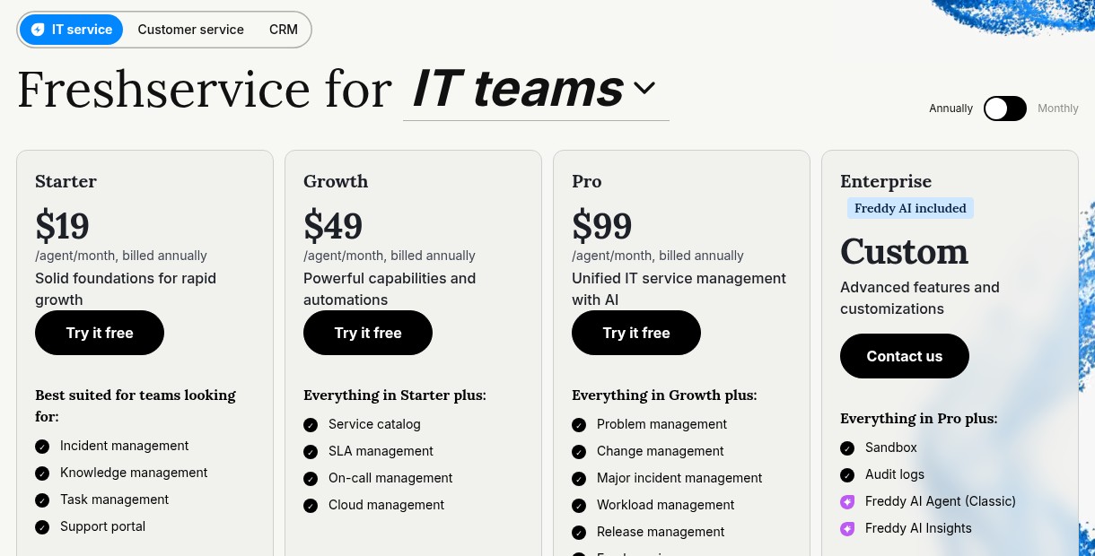 Freshservice pricing plans