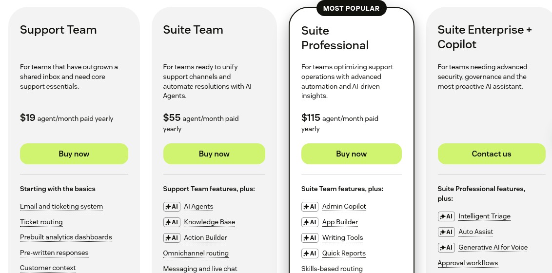 Zendesk pricing plans