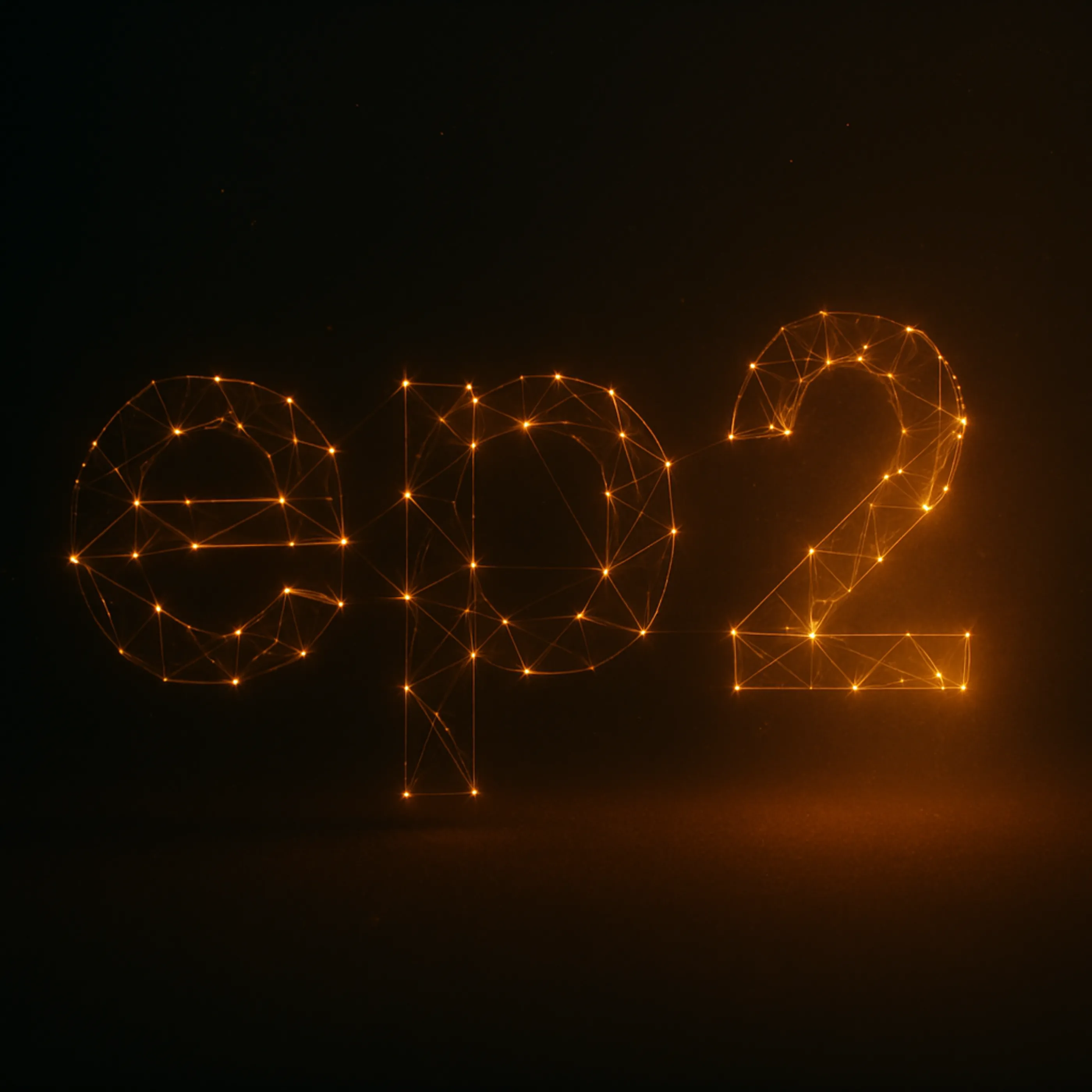 Das leuchtende Netz aus vernetzten Punkten formt die Zeichen 'ep2' auf dunklem Hintergrund.