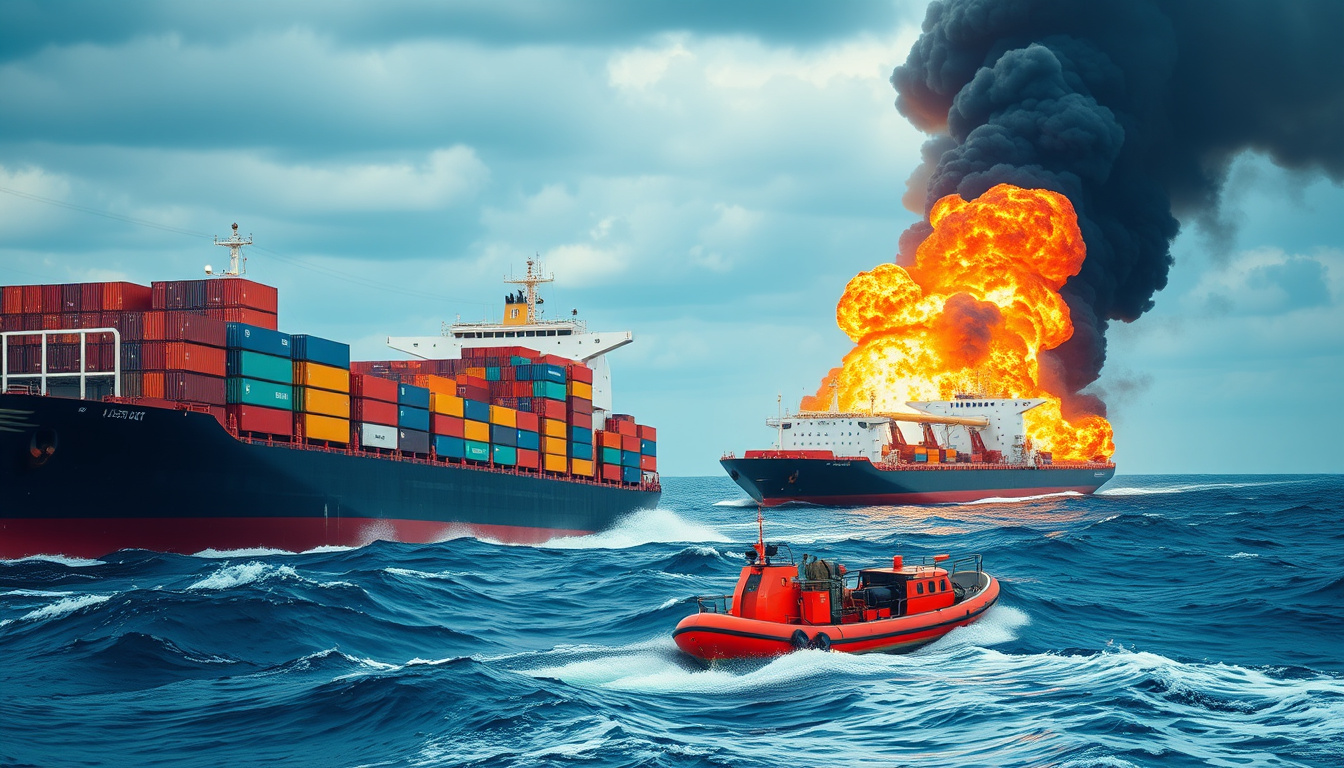 Massive Collision at Sea: SOLONG Container Ship Crashes into STENA IMMACULATE Oil Tanker in North Sea, Fire Erupts!