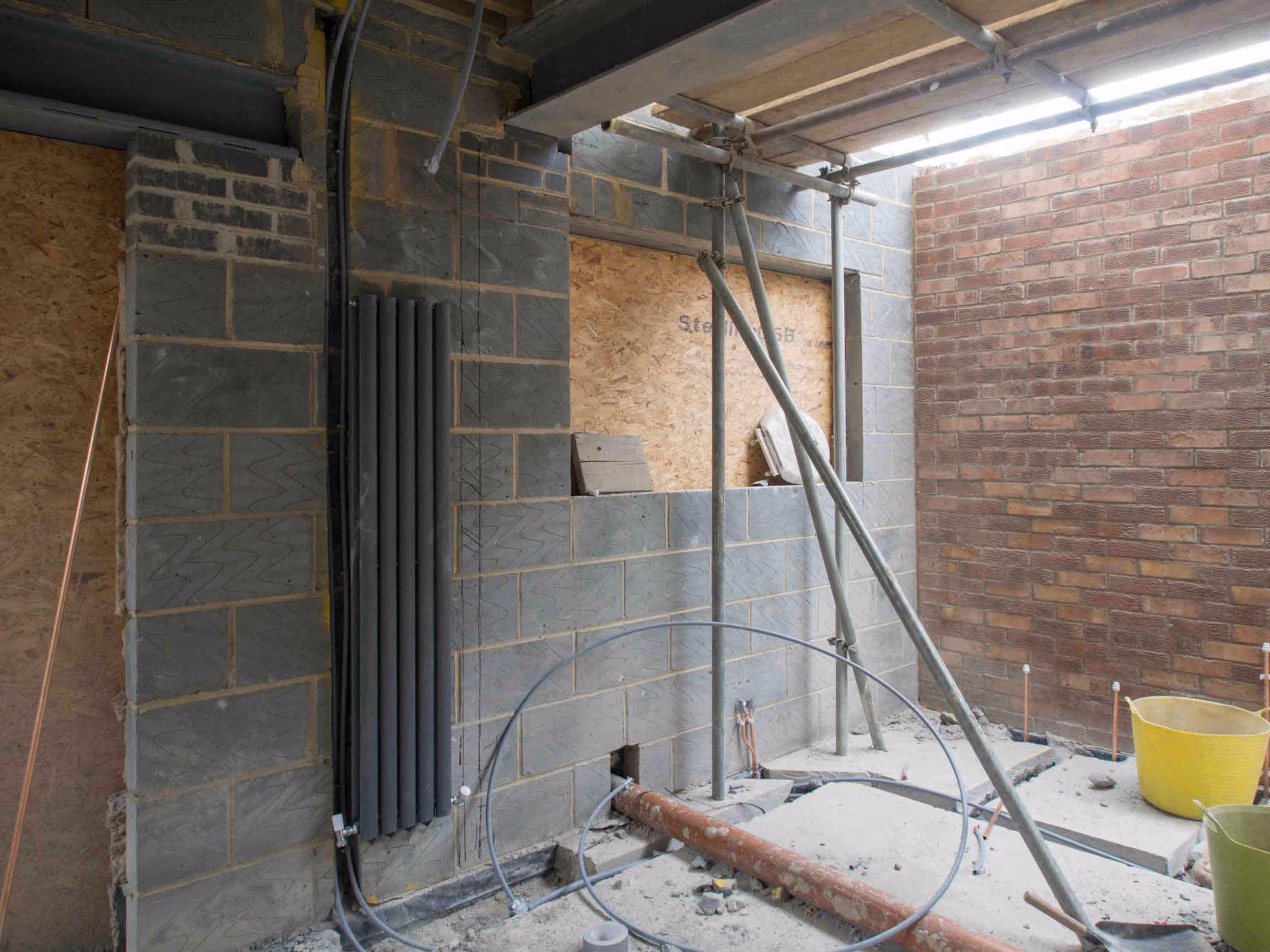 A photograph of plumbing at a construction project by RS Builders Leicester 