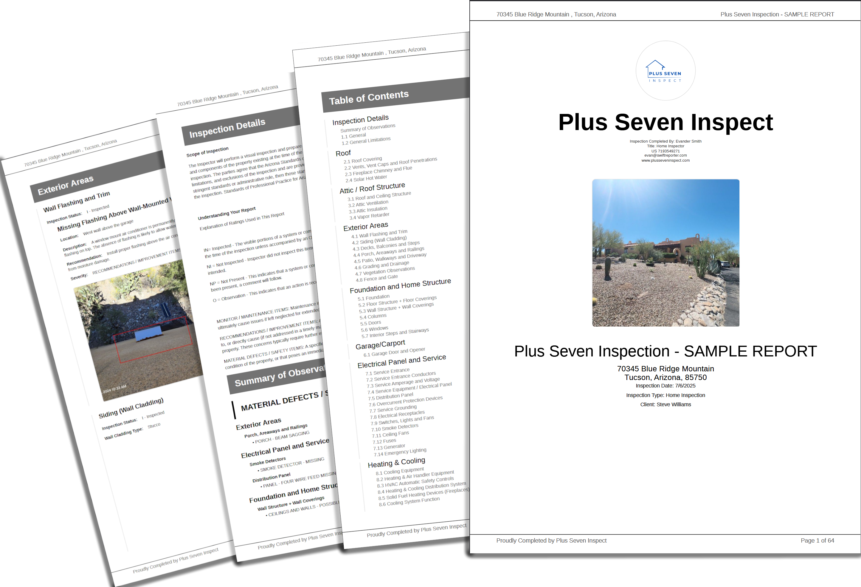 A SwiftReporter PDF Report with pages spread out.