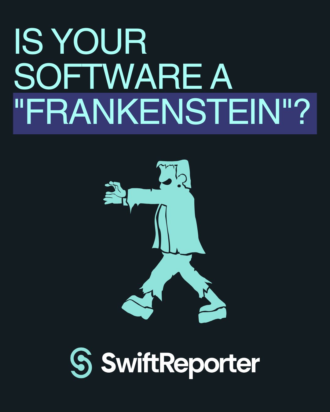 Illustration of a Frankenstein monster representing clunky home inspection software replaced by SwiftReporter's unified app.